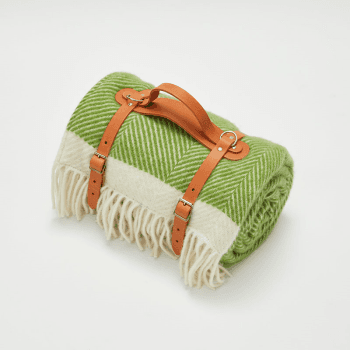 Image showing the Herringbone Picnic Blanket, 130 x 200cm, Kelp Green & Cream product.