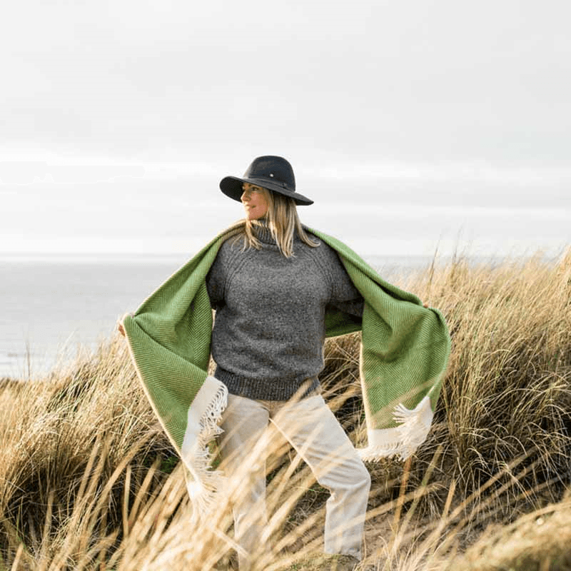 Herringbone Blanket, 130 x 250cm, Kelp Green & Cream