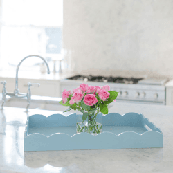 Image showing the Lacquered Scallop Ottoman Tray 66 x 43cm, Denim product.