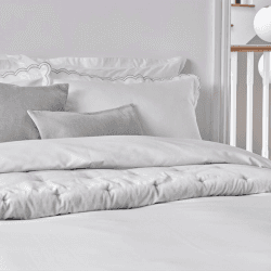 Image showing the Scallop Edge Pair of Oxford Pillowcases, Silver product.