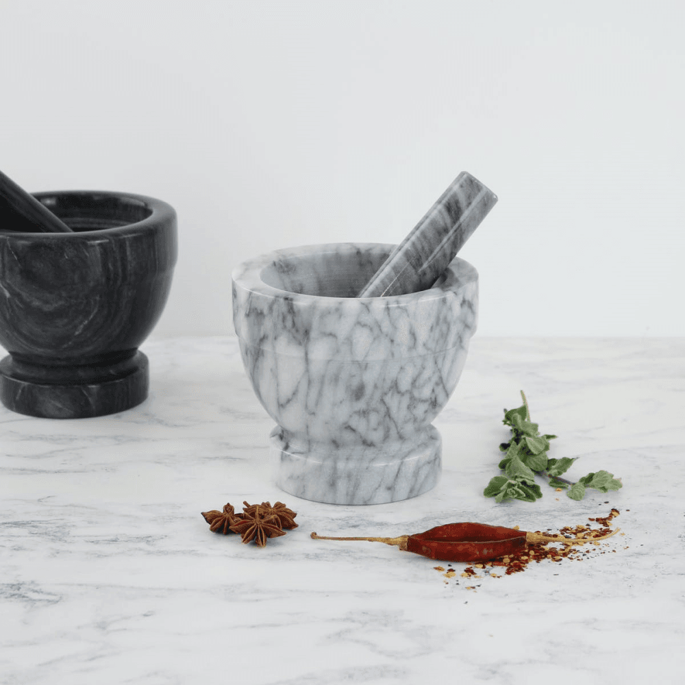 Marble Pestle & Mortar, Large, White/Grey, White/Grey