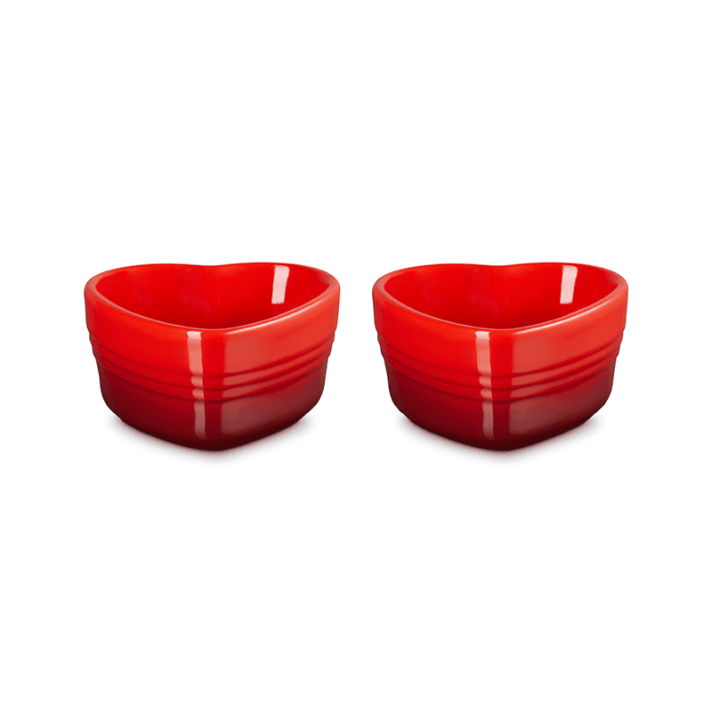 Set of 2 Heart Ramekins, Cerise