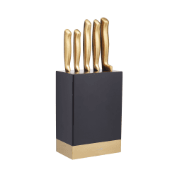 Image showing the Knife block with 5 knives, H37cm, Black/Brass product.