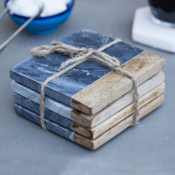 Image showing the Mango Wood & Marble Square Coasters, Set of 4, Grey product.