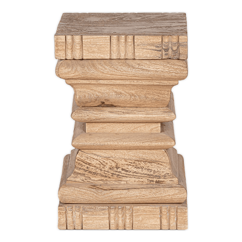 Disha Carved Mango Wood Side Table, Natural