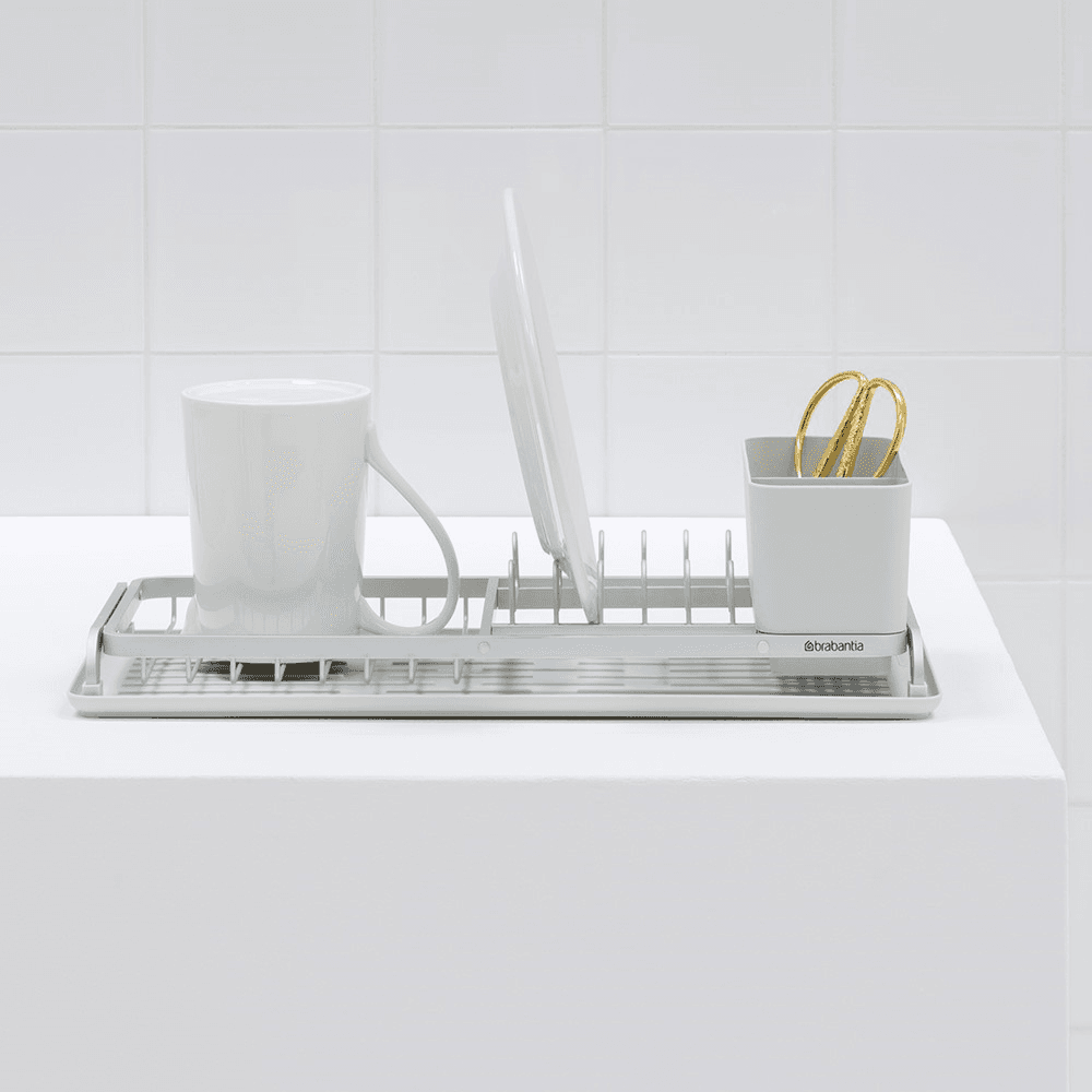 Compact Dish drying rack, H12.5 x W20 x D46cm, Light Grey