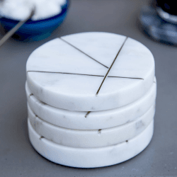Image showing the Marble Coasters With Brass Insert Detailing, Set of 4, White product.