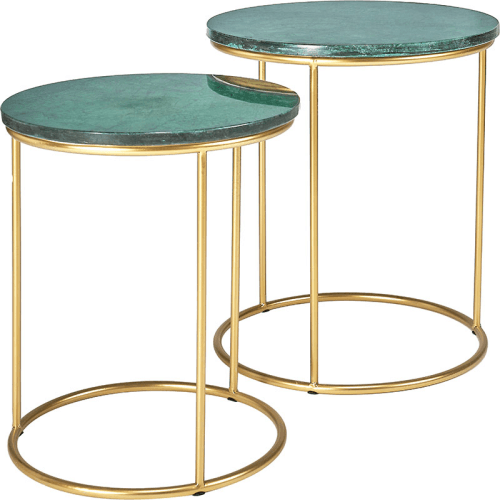 Milly Set of 2 Side Tables, Green Marble & Gold