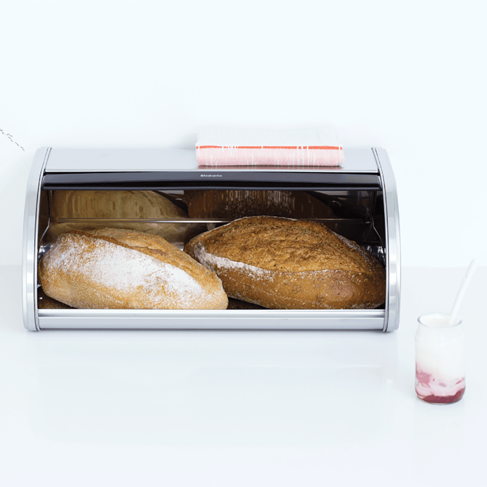 Roll Top Bread bin, H17 x W44.5 x D26cm, Matt Steel
