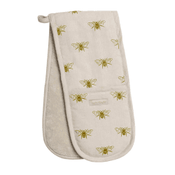 Image showing the Bees Linen Double Oven Glove, Natural, Yellow product.