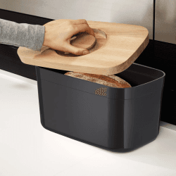 Image showing the Bread bin with cutting board lid, H18 x W27 x D22cm, Black product.