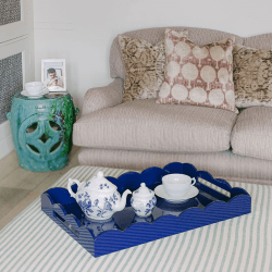 Image showing the Lacquered Scallop Ottoman Tray 66 x 43cm, Navy product.