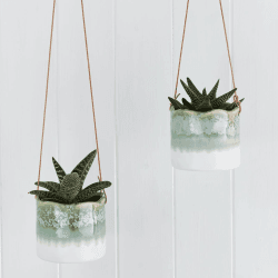 Image showing the Indoor Hanging Pot, Wave Design, Green/White product.