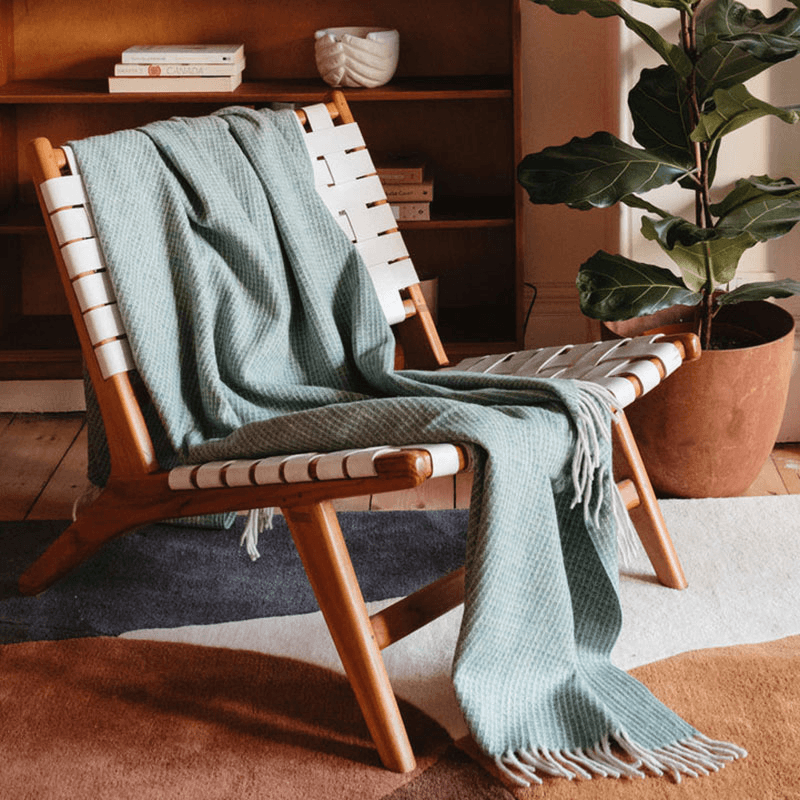 Recycled Wool Blanket, 145 x 190cm, Sage Waffle