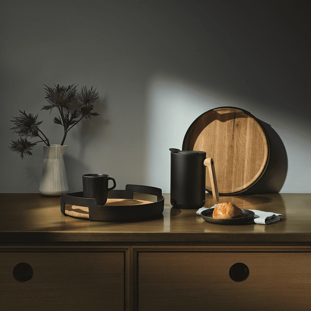 Nordic Kitchen Serving tray, Dia35cm, oak/matt black plastic