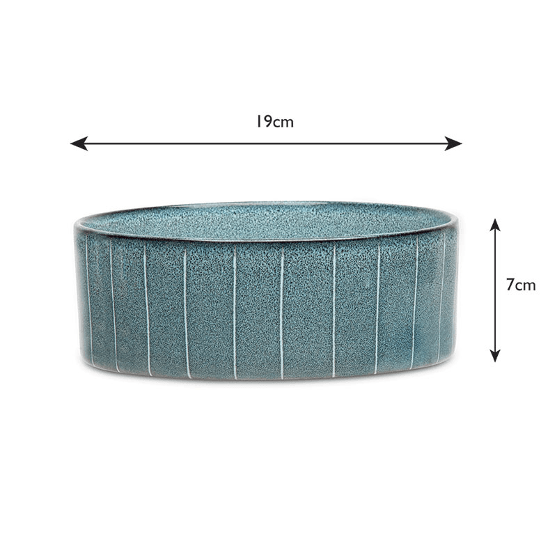 Reactive Glaze Dog Bowl, D19cm, Pinstripe