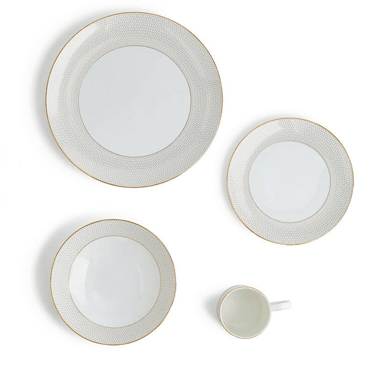 Gio Gold 4 piece dinnerware set, Gold/White