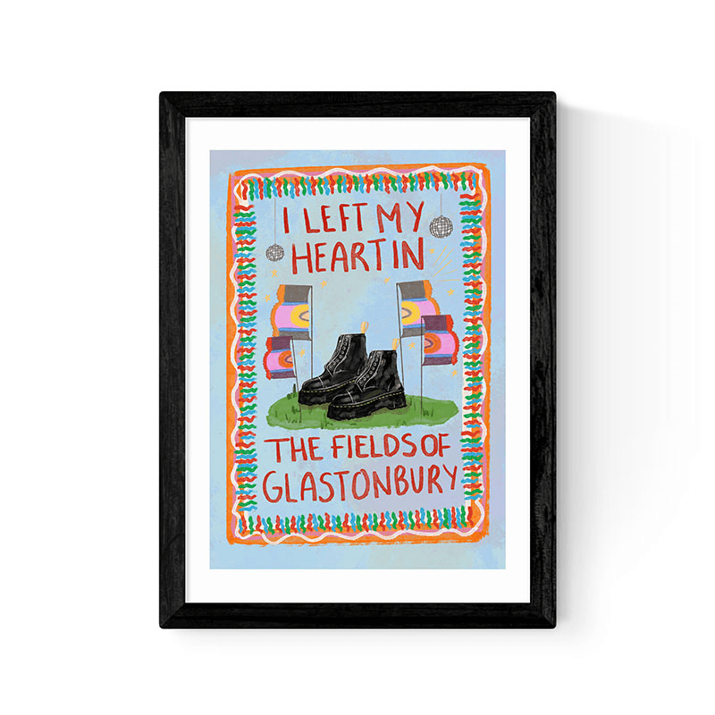 Illustrated By Weezy I Left My Heart In The Fields Of Glasto Print, A3, Black Frame