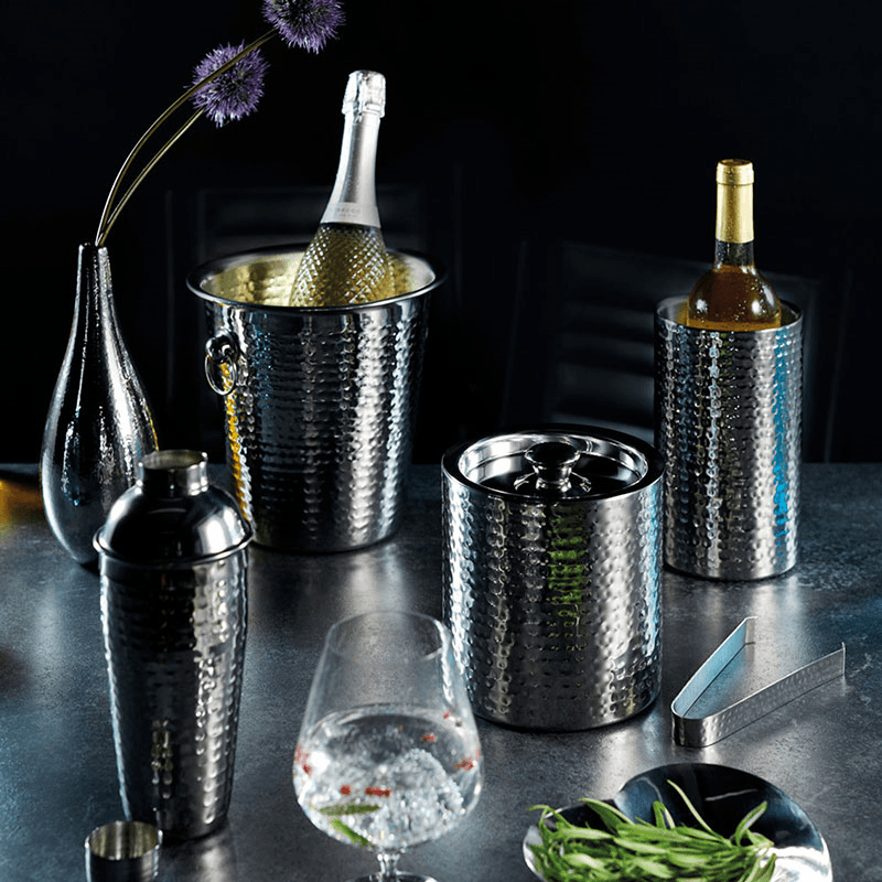 Double-walled wine bottle cooler, D12 x H20cm, hammered metal