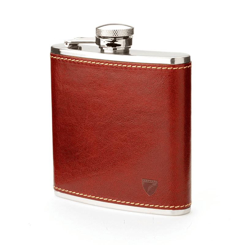 Classic Hip Flask, H11.5 x W9.5cm, Cognac