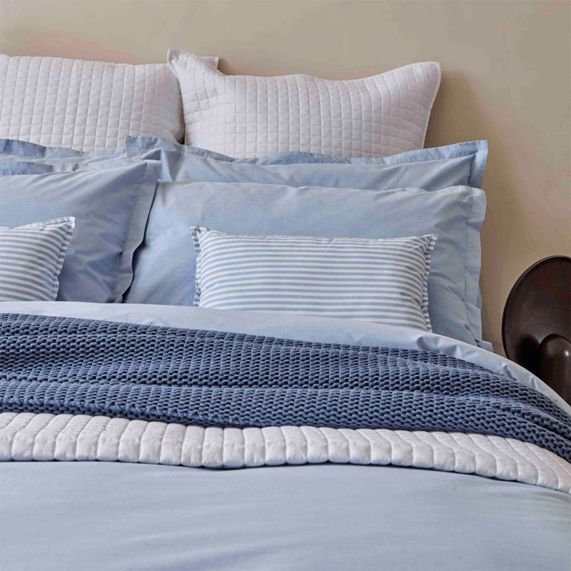 Stornoway Chambray Fitted Sheet, King, Blue