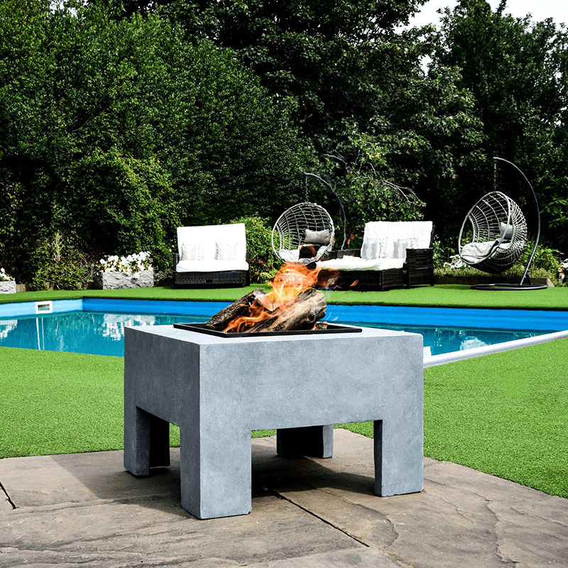 Outdoor square firebowl & square console, W40cm, Grey