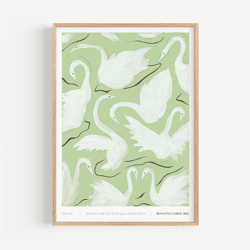 Swans Recycled Paper Print, A3, Green