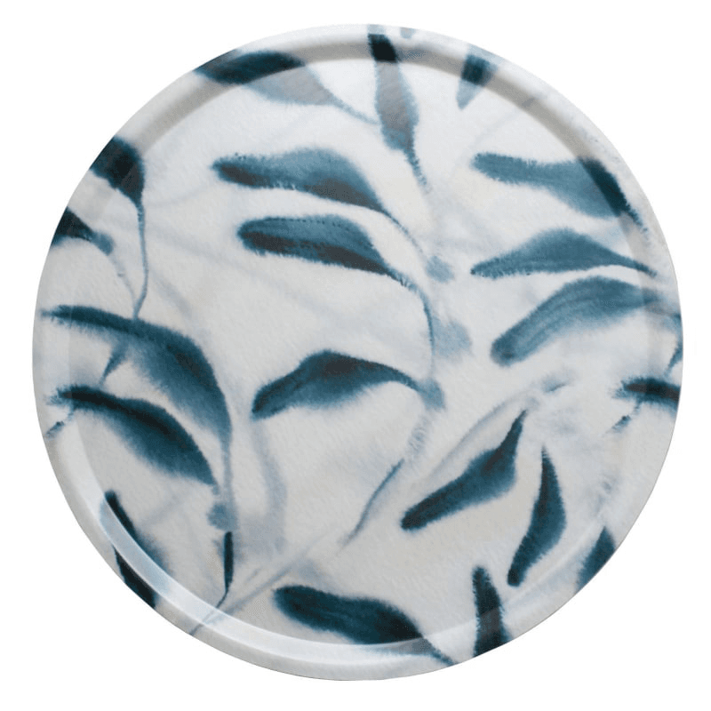 Amongst Round Large Birchwood Tray, D45cm, Blue