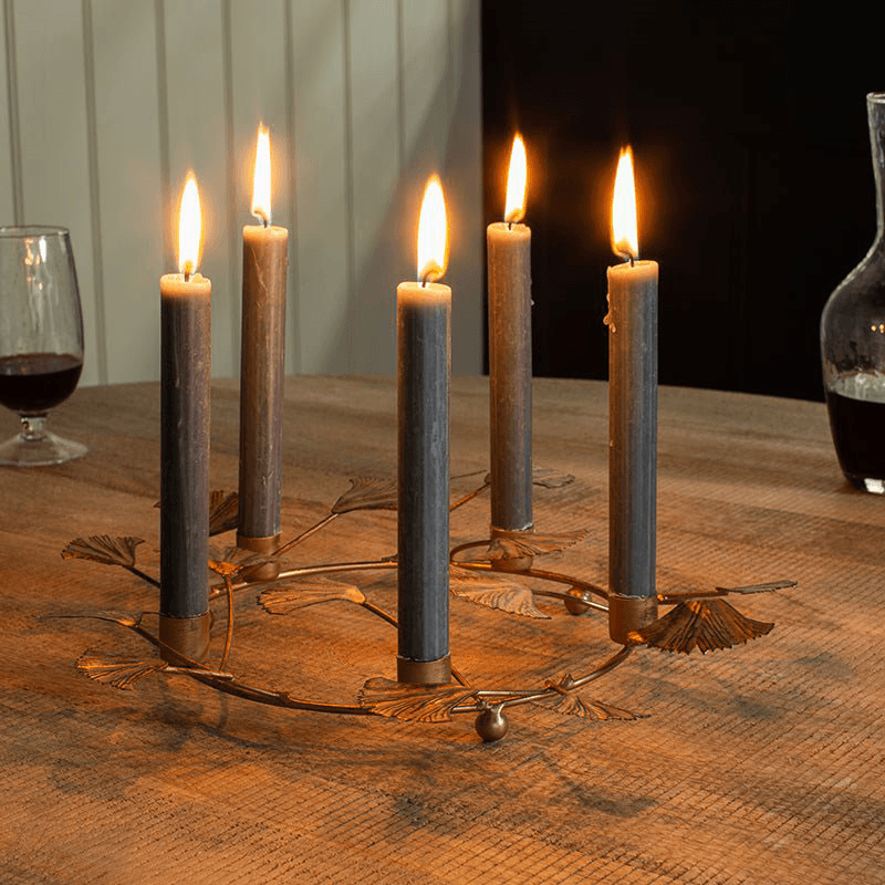 Khamila Leaf Iron Candle Holder, D35cm, Antique Brass