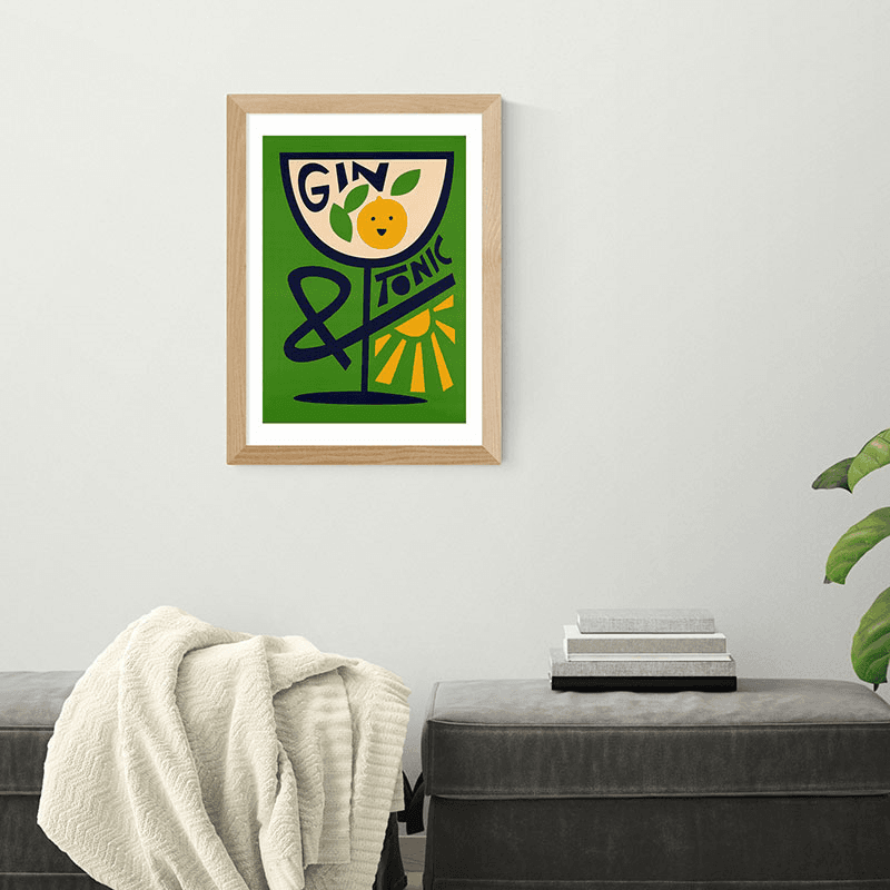 Fox and Velvet Gin and Tonic Art Print, H61.5 x W44cm, Green