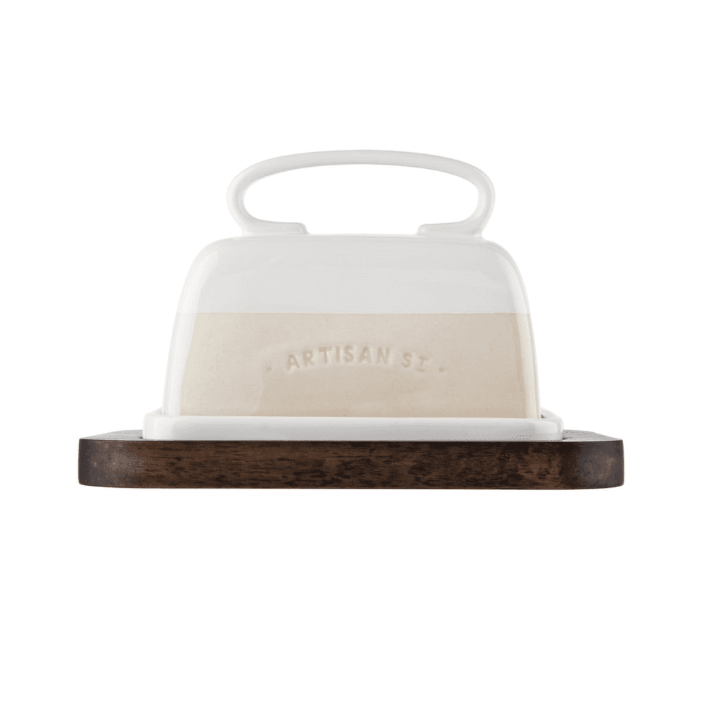 Butter dish set, L18 x W12.5 x H11 cm, Stoneware / Wood
