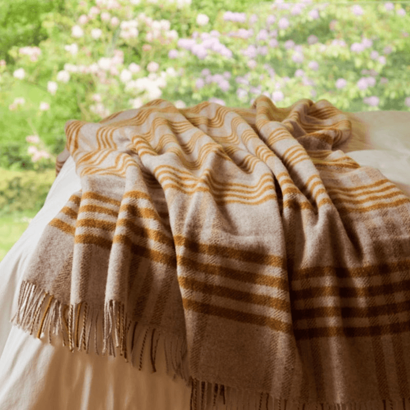 Hex Check Pure New Wool Throw, 150 x 240cm, English Mustard