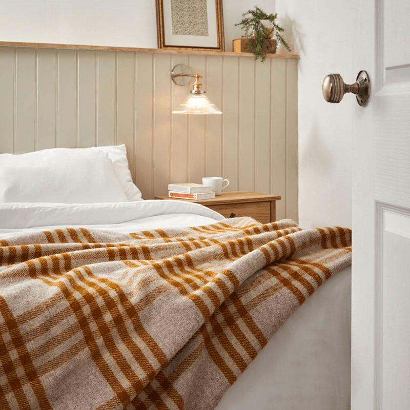 Hex Check Pure New Wool Throw, 150 x 240cm, English Mustard