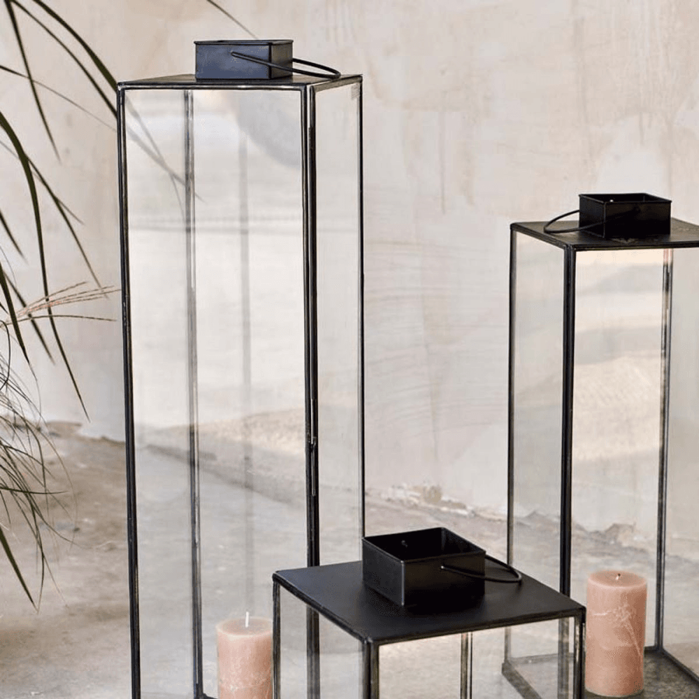 Sia Lantern, H76.5cm, Antique Black/Clear