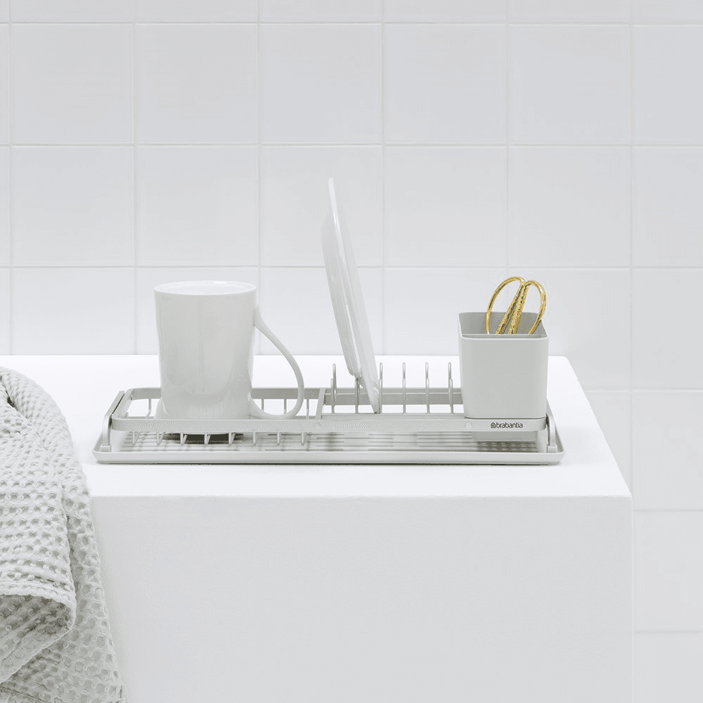 Compact Dish drying rack, H12.5 x W20 x D46cm, Light Grey