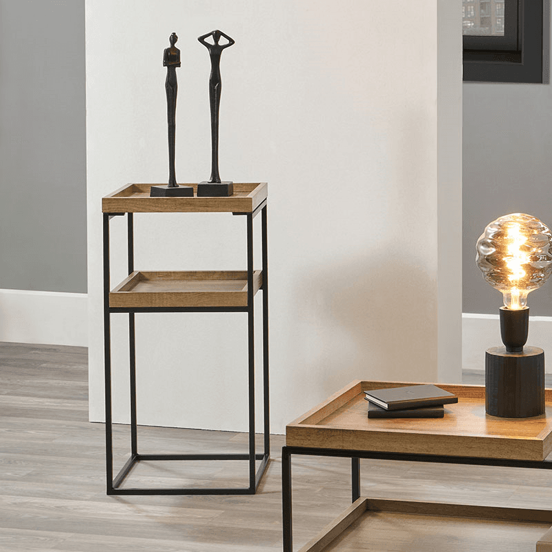 Gallery Side Table, Natural Wood Veneer and Black
