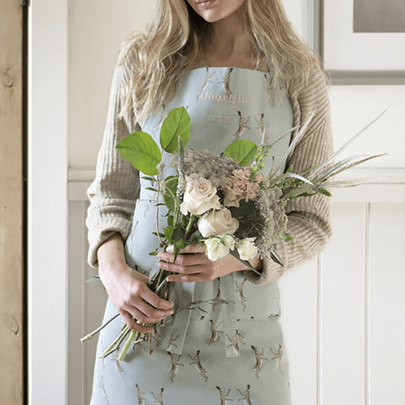 Boxing Hares Apron, Duck Egg Grey