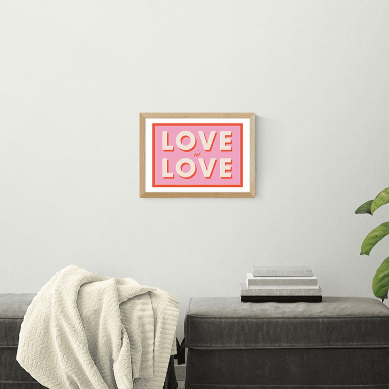 Studio Eleni Love Is Love Print, A3, Oak Frame