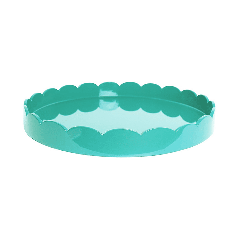 Lacquered Scallop Round Tray D40cm, Turquoise