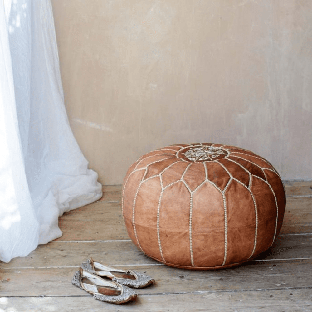 Moroccan Pouffe Cover Tan, Tan