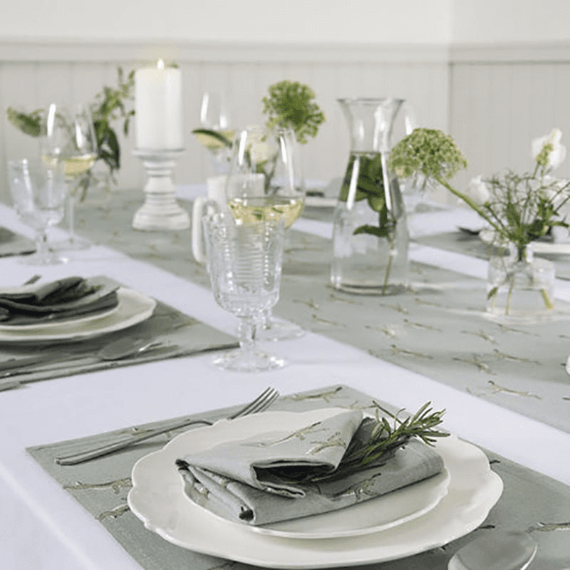 Boxing Hares Table Runner, 35 x 280cm, Duck Egg Grey