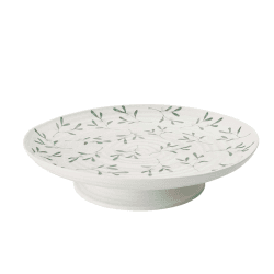 Image showing the Mistletoe Cake stand, Dia32 x H6cm, white/ green product.