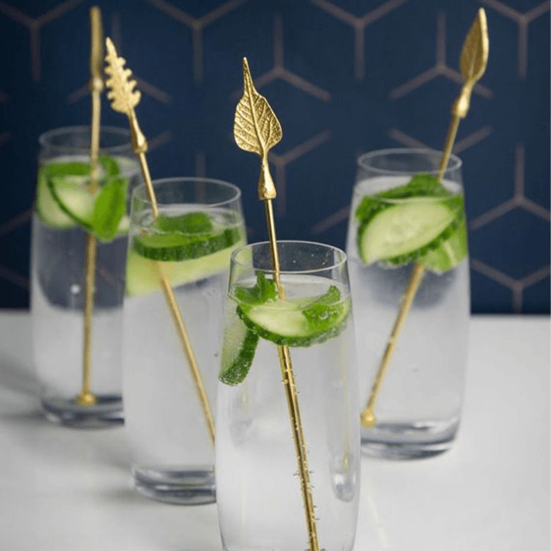 Set of 4 Cocktail Stirrers, Antique Gold
