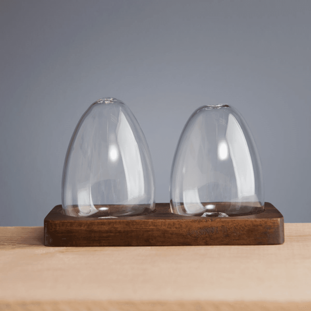Salt & pepper set, L14 x W7 x H8.5cm, Acacia Wood / Glass