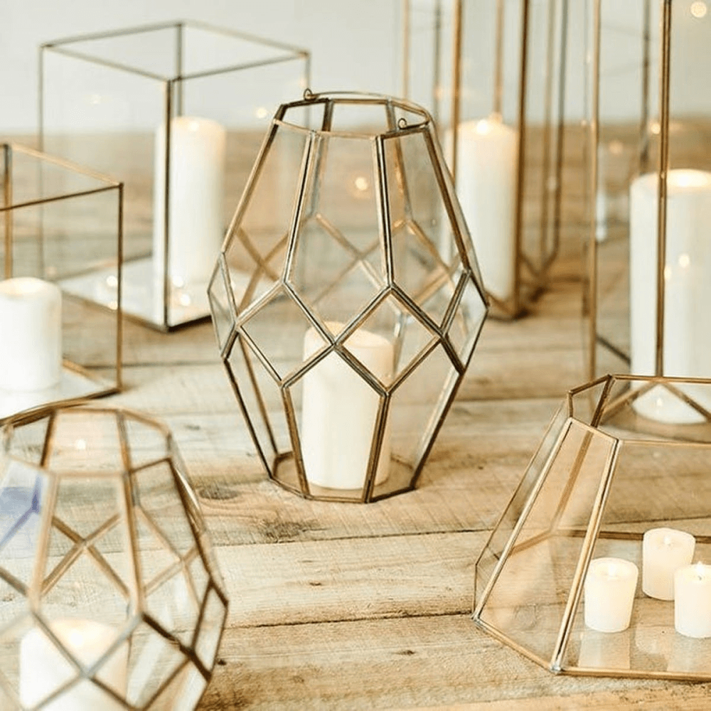 Mohani Lantern, H35 x D25cm, Antique Brass/Clear