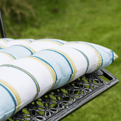 Image showing the Buff Square Seat Pad, 40 x 40cm, Blue Stripe product.
