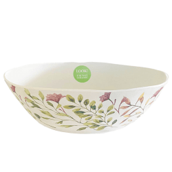 Image showing the Mediterranean Garden Melamine Salad Serving Bowl, D35cm, Green/Pink product.