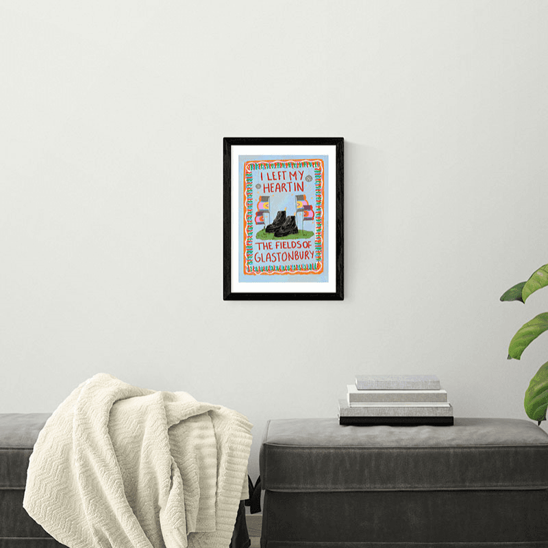 Illustrated By Weezy I Left My Heart In The Fields Of Glasto Print, A3, Black Frame
