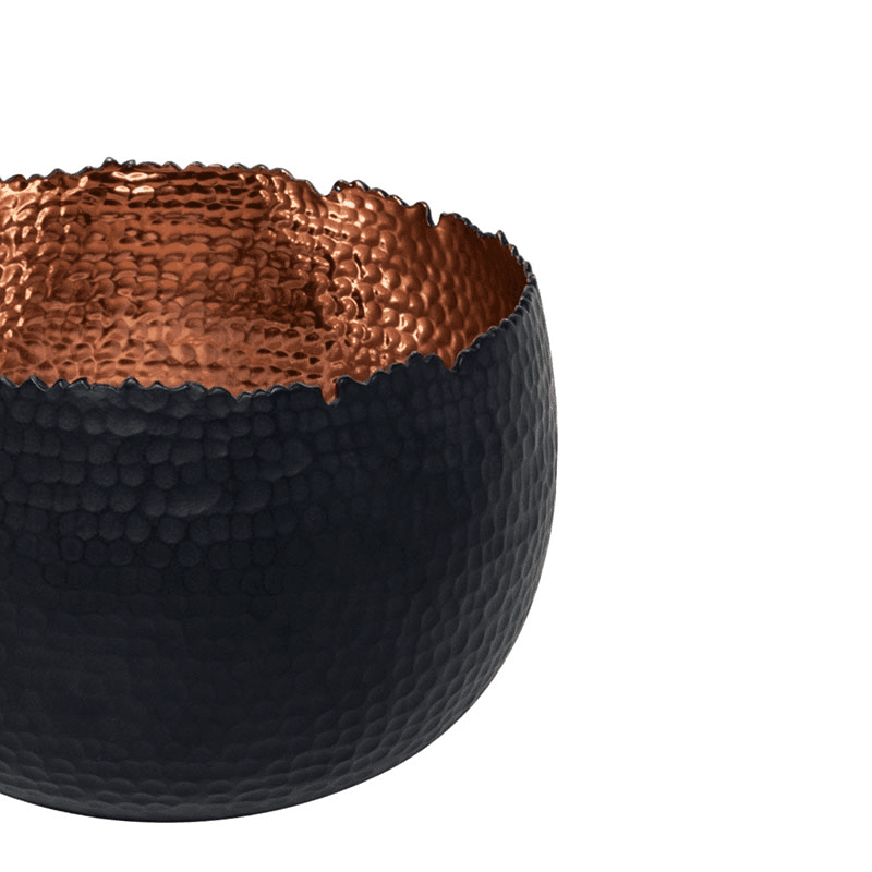 Hammered Bowl planter, H21 x W30 x D30cm, Black/Copper