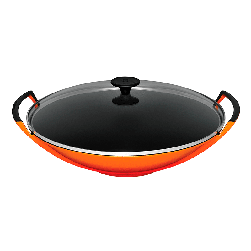 Cast Iron Wok with glass lid, 36cm, volcanic